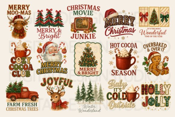 Download Retro Christmas PNG Bundle - Christmas png bundle Collection