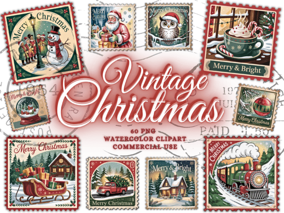 Download Vintage Christmas Png Bundle Stamps Png - Christmas png bundle Collection